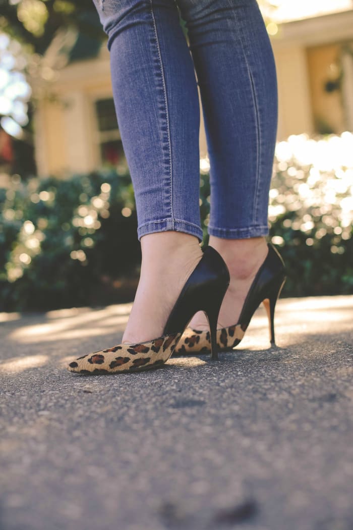 animal print shoes and bag