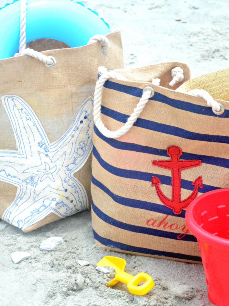 Buy Oversized Beach Tote with Anchors and Rope Handles, Cute